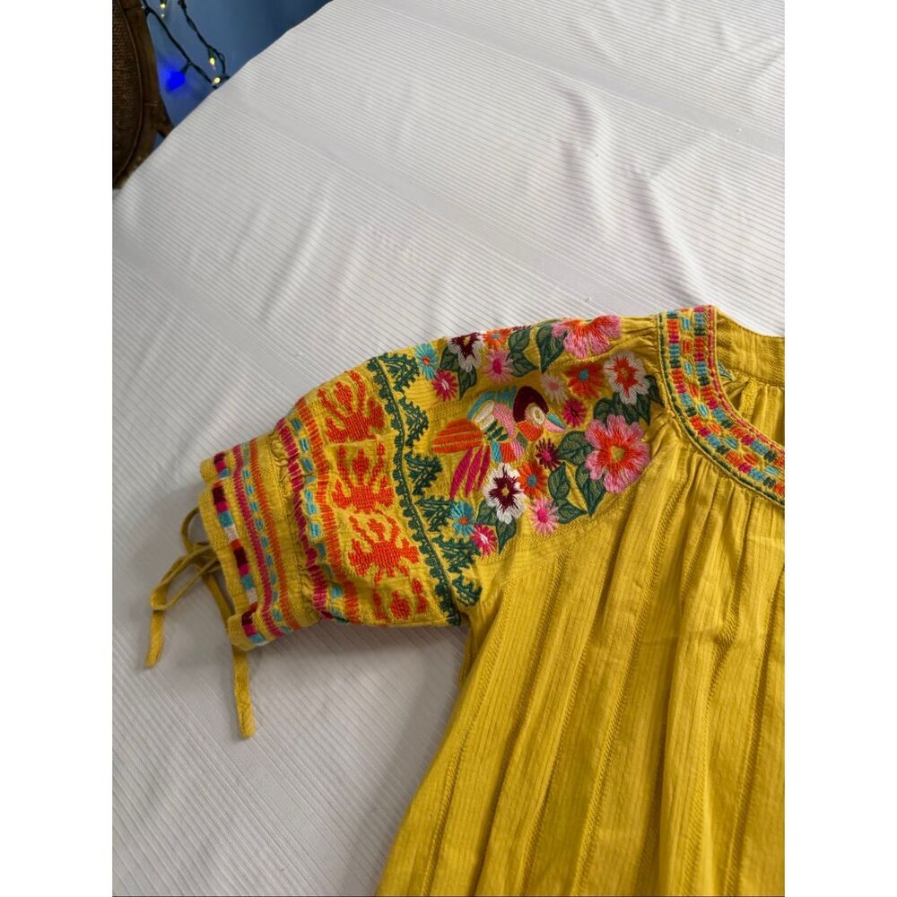 THML Embroidered Mustard Yellow Floral Bird Embroidered Top Blouse Size Small - Picture 5 of 9